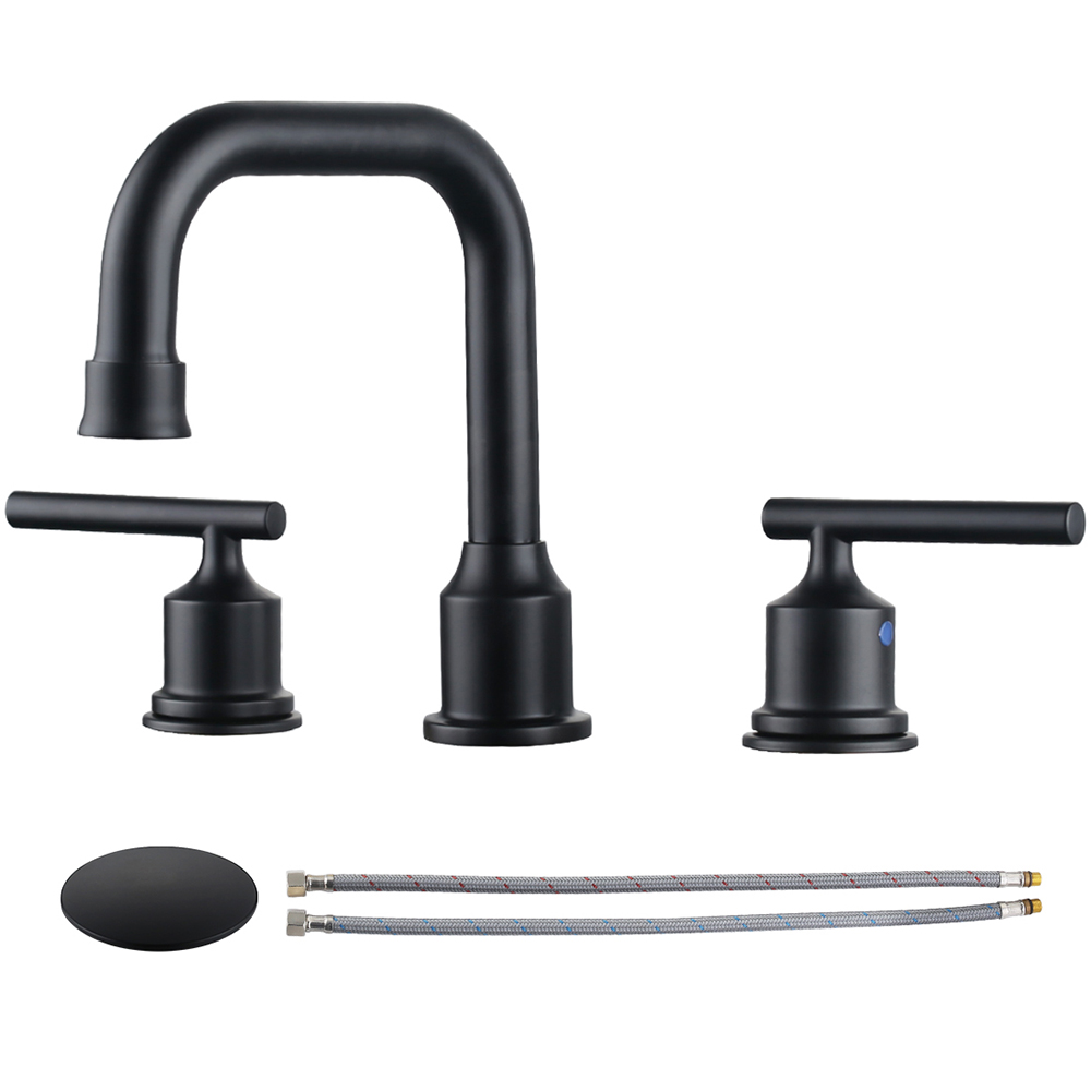 Widespread 8 inch Bathroom Faucet Black 3 Pieces Basin Faucets