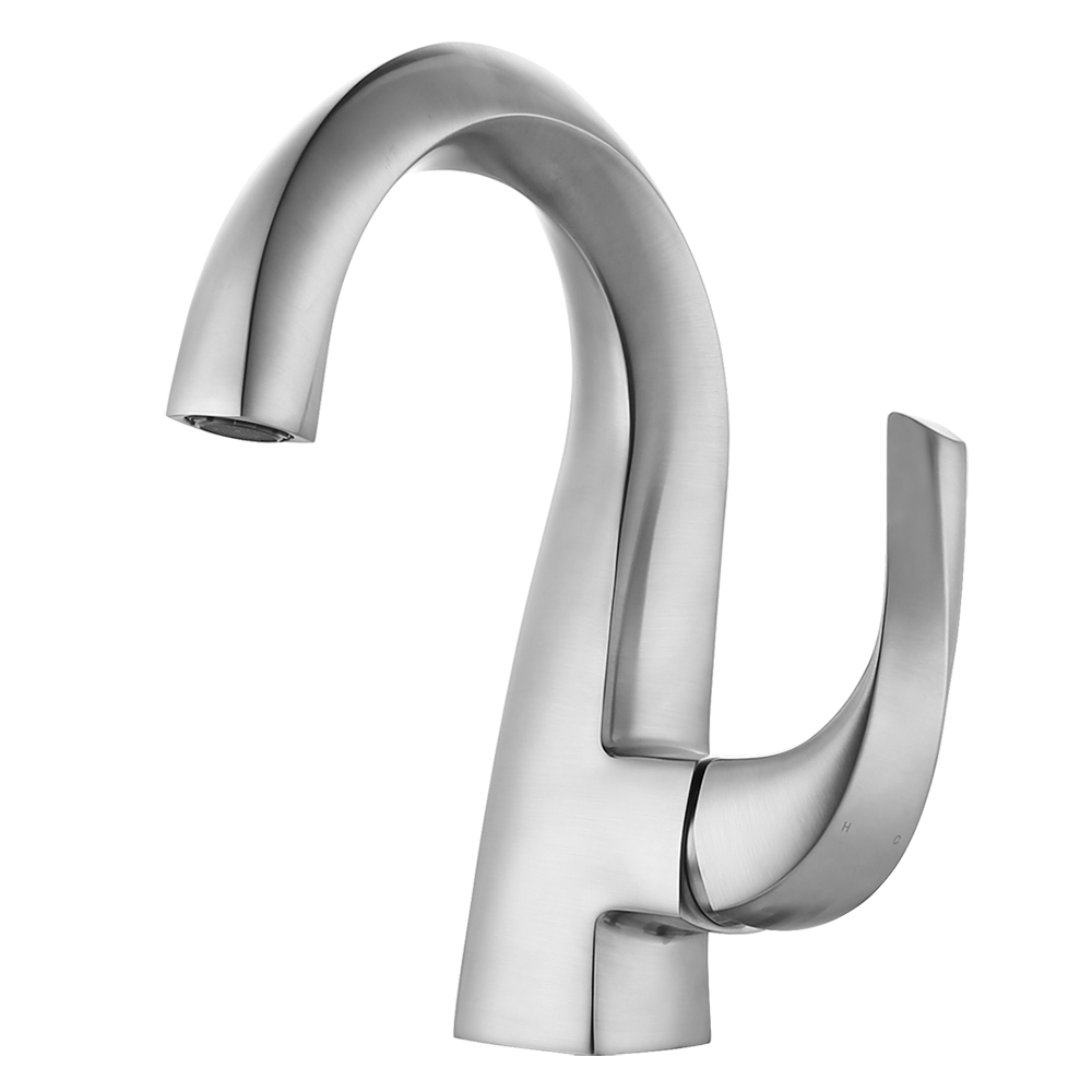 Single Handle Bathroom Faucet 1 Hole High Arc Bathroom Basin Faucet Brushed Nickel