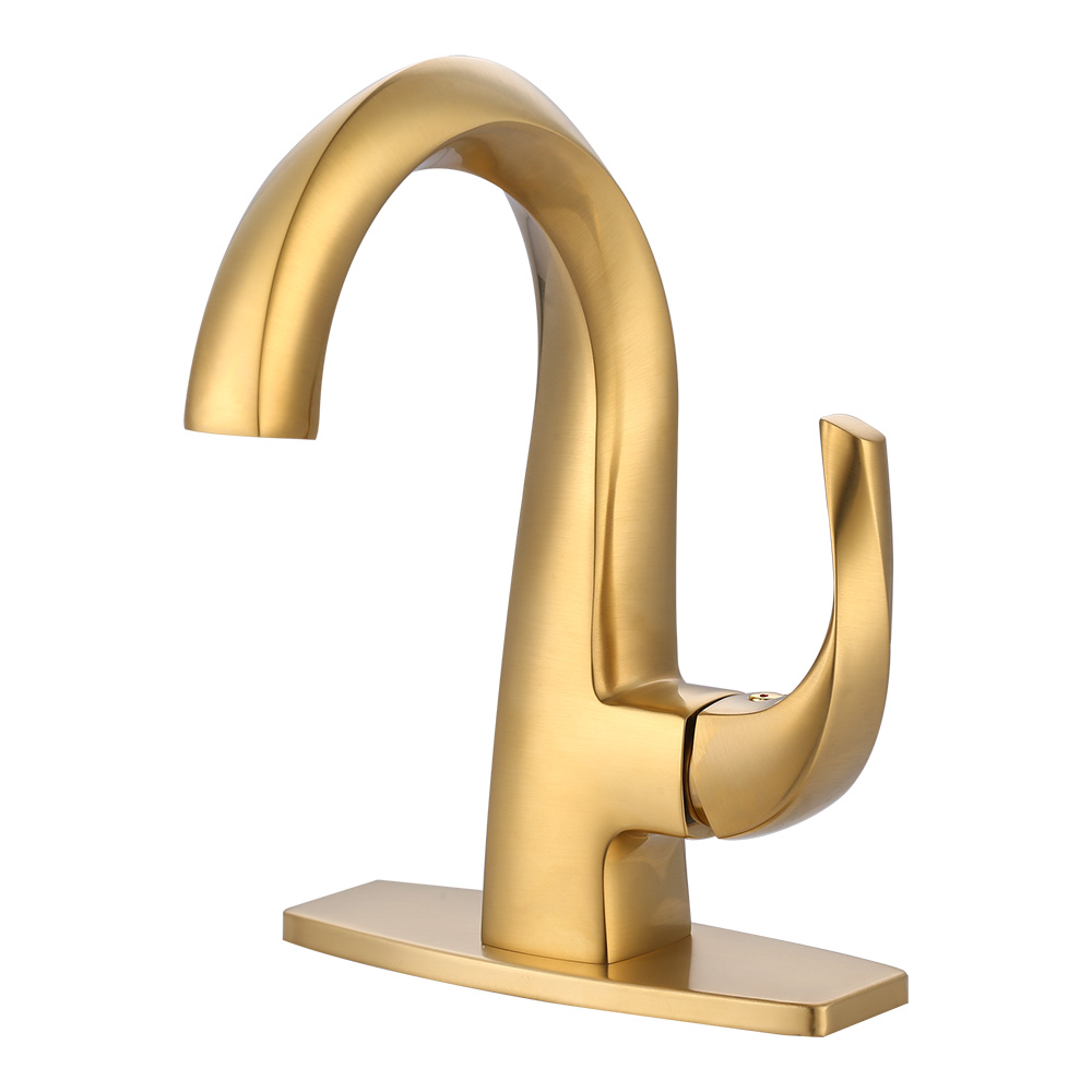 Patent Product Brush Gold Basin Faucet with Deck Plate